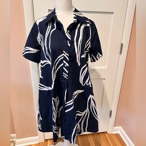 Anthropologie size XS navy and while 100% cotton swing dress.